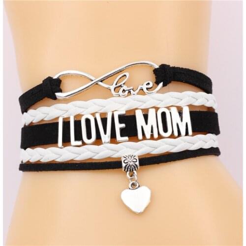 I LOVE MOM letter Bracelet Infinity Love Cute heart charm Handmade Leather Bracelets PUNK Jewelry for women mothers day gift