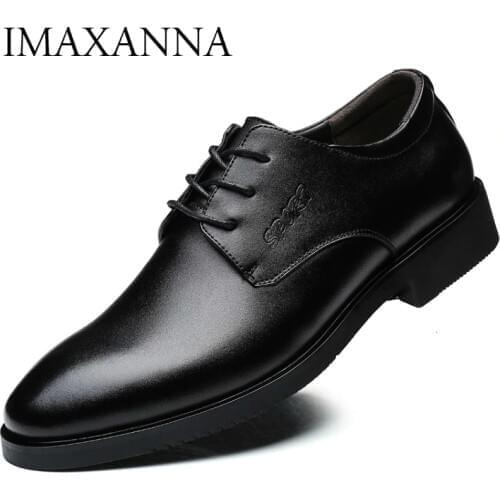 IMAXANNA Men Shoes Luxury Brand Genuine Leather Business Dress Wedding Shoes Man Classic Leather Shoes Footwear Plus Size 38-47