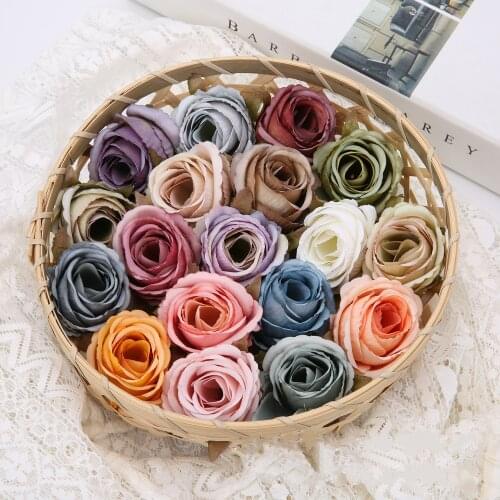 5CM Oil Painting Retro Rose Artificial Silk Fake Flower Head For Wedding Home Decoration DIY Wreath Scrapbook Craft Accessories