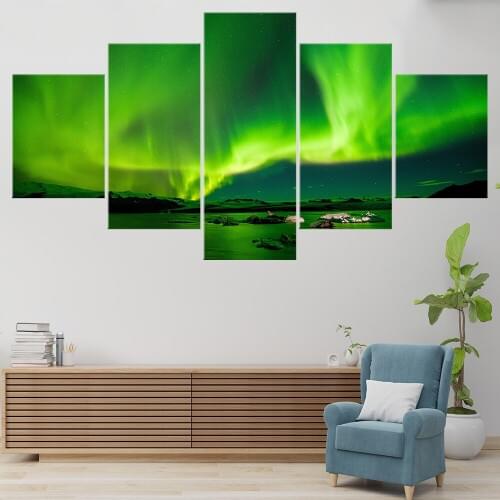 Canvas Painting 5 Piece Aurora Landscape Picture Framed Wall Art Posters Modern Artwork Canvas Pictures Living Room Home Decor