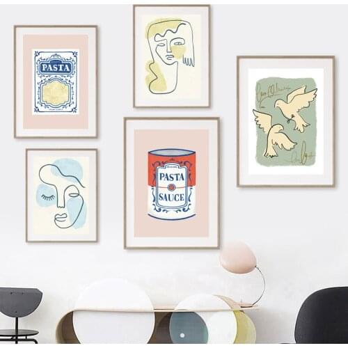 Pigeon Pasta Sauce Abstract Lines Face Wall Art Canvas Painting Nordic Posters And Prints Wall Pictures For Living Room Decor
