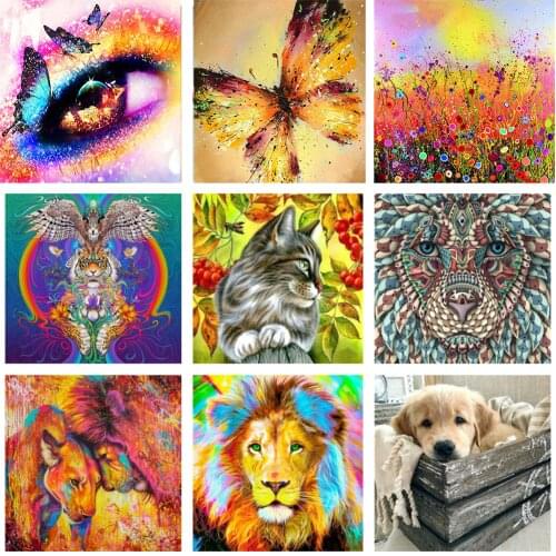 Animal Picture 5D DIY Diamond Painting Lion Cat and Dog Full Drill Diamond Embroidery Mosaic Cross Stitch Kits Home Wall Decor