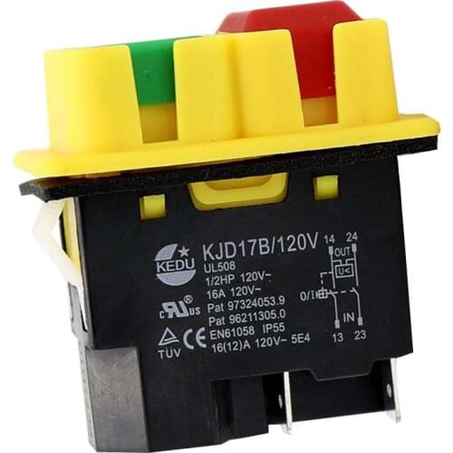 KEDU KJD17B 4 Pins Waterproof Push Button Switch 120V 16A Electromagnetic Switches with Blackout and Under Pressure Protection