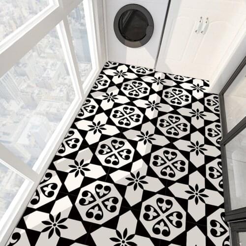 Classic European Black And White Tile Floor Stickers 3D Adhesive Kitchen Corridor Decoration Wallpaper Waterproof