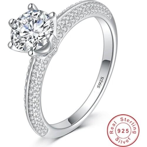 Luxury 1ct Lab Diamond Ring 100% Real 925 sterling silver Jewelry Engagement Wedding band Rings for Women Bridal Party Bijou