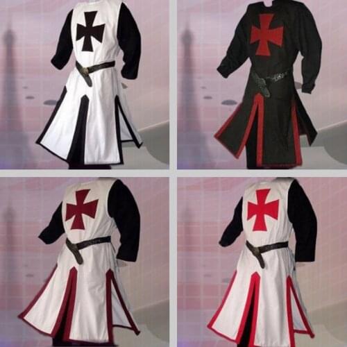 Medieval Knights Templar Crusader Costume Mens Vest Tunic Long Cross Shirt Warrior Surcoat Armor Tabard Belted Top For Adult 4xl