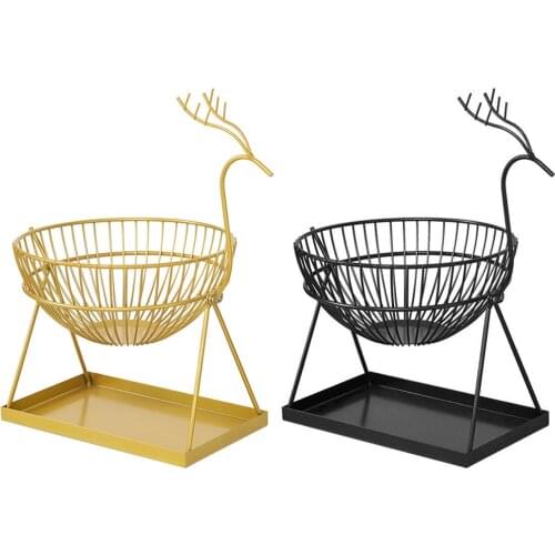 Wrought Iron Double Layer Nordic Style Creative Elk Fruit Basket Vegetable Organizer Home Table Countertop Decor