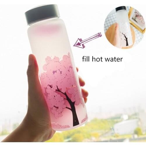 Cute Water Bottle Kawaii Color Changing Sakura Bottle With Protective Bag For Girl Student Fashion Sport Drinking Bottle
