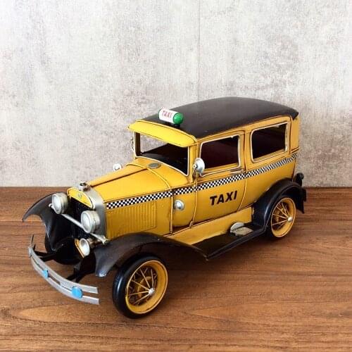 Modelcar Vintage Taxi Ironwork Model Tin Retro Crafts Handmade Handicraft Decorations Oldlcar Gifts
