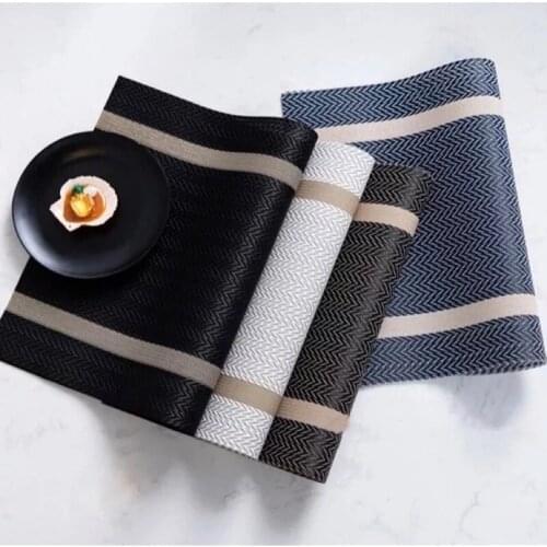 Placemat Washable PVC Striped Weave Non-slip Pad for Kitchen Dining Table Waterproof Mat Food Insulation Pads Cup Bowl Coasters