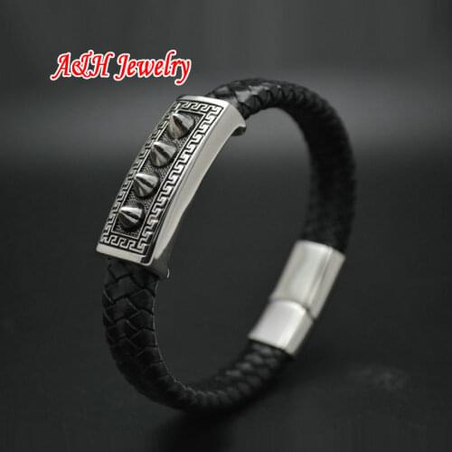 High Quality Punk Rivet Bangles Stainless Steel Magnet Claps Fashion Men Cuff Bracelets Christmas & Birthday Gift 5pc/lot