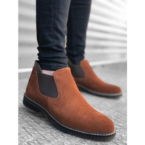 BA0158 Step-in Tan Genuine Leather Male Half Ankle Boot