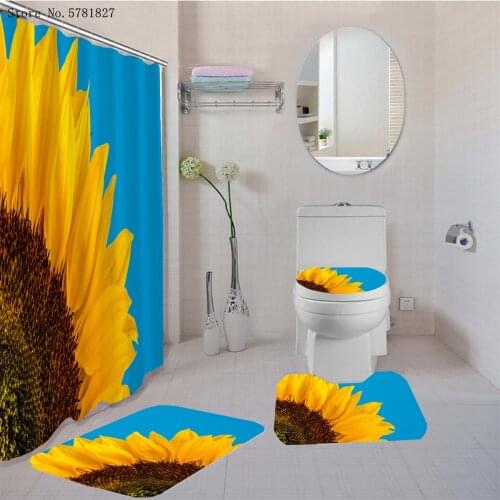 3/4 Pieces Sunflowers Bathroom Curtain Set Carpet Cover Toilet Cover Bath Mat Pad Set Beautiful Plants Home Shower Curtain Set