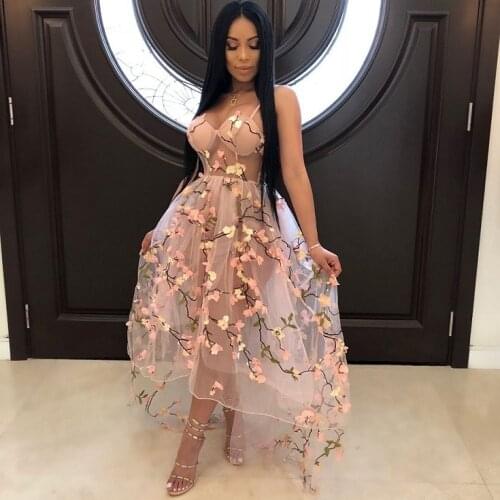 New Women White Dress Sexy Dresses Flower Embroidery Mesh 2 Layer Lined Dress Fashion Popular High Quality see-through