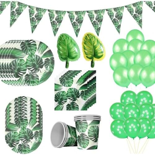 Green Monstera Leaf Birthday Party Disposable Tableware Tropical Party Supplies Summer Party Decor Jungle Safari Decorations