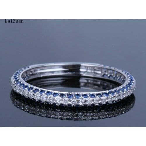 Solid 10K White Gold 100% Genuine Natural Diamond Sapphires Prong Band Ring