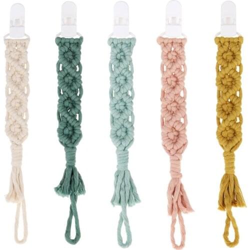 OOTDTY 1PC Unisex Baby Dummy Clips Toddlers Anti-Loss Rope Handmade Cotton Braided Pacifier Chain Clips for Infant Wholesale