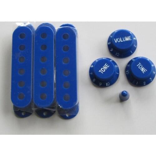 KAISH ST Guitar Pickup Covers Knobs (white number) & Switch Tip Blue