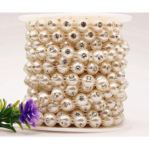 1YD10mm ABS Semicircle Imitation Pearl Diamond Chain Wedding Doll Handmade DIY Diamond Connecting Beads Rhinestone Bead String