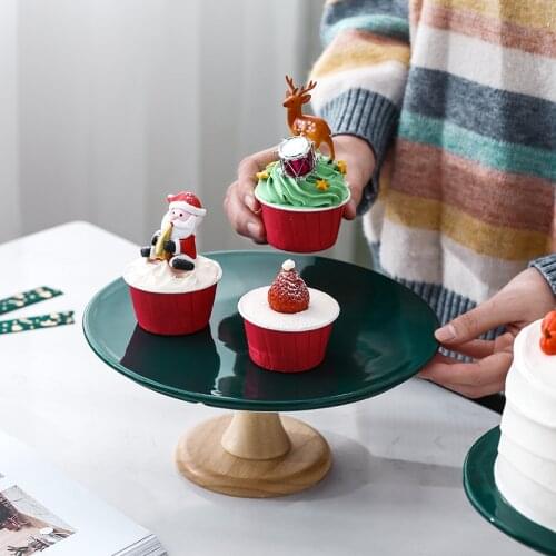 Art Luxury Dark Green Ceramic Tall Cake Tray with Glass Cover Dessert Pastry Trial Table Afternoon Tea Pastry Display Rack Tray