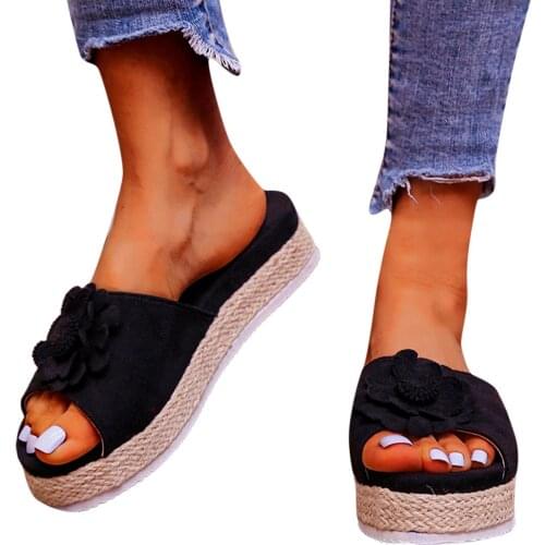 Floral Casual Womens Slippers Fashion Ladies Flat Platform Slip On Round Toe Bohemia Flip Flops Thick Bottom Wedge Sandals