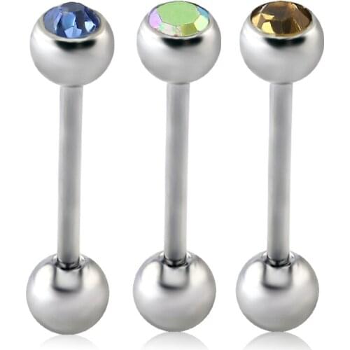 AOEDEJ 3pcs/Lot Surgical Steel Tongue Jewelry Tongue Bars Nickel Free Tongue Barbells Piercing 6mm Tongue Balls Crystal Inlay