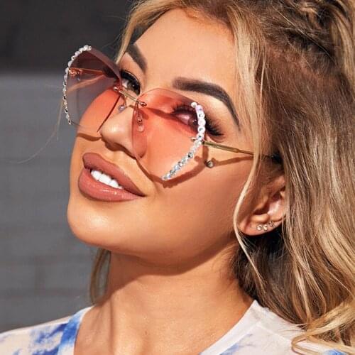 Square Crystal sunglasses Women Luxury Vintage Oversized Rimless clear Shades Sunglasses Ladies Diamond Fashion Glasses UV400