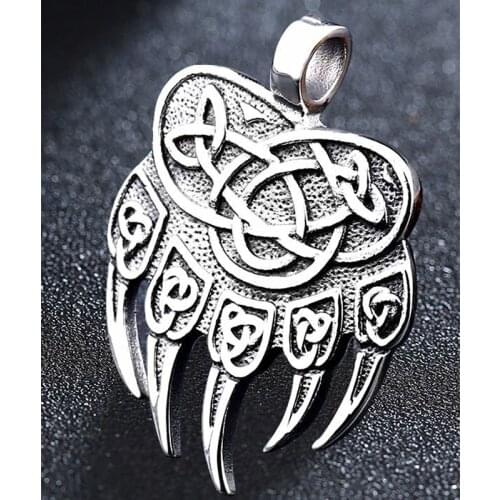 Vintage Stainless Steel Amulet-Viking Slavic God Symbol Warding-Veles Bear Paw With Lucky Knot Pendant Jewelry