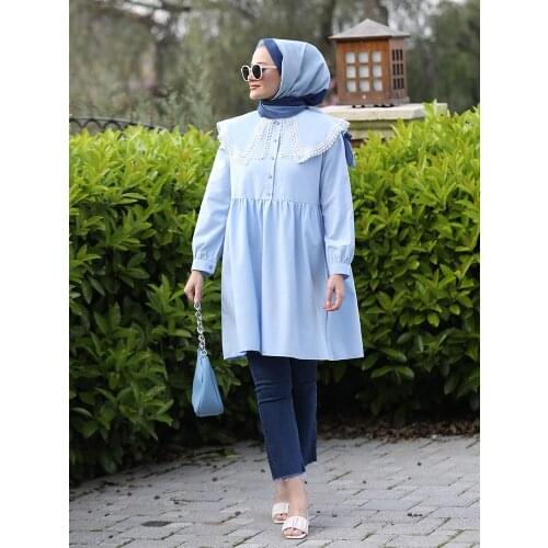 Women Tunic Collar Lace Shirt New Season Blouse Made in Turkey Islamic Muslim Clothing Fashion High Quality Ramadan Eid Mubarak