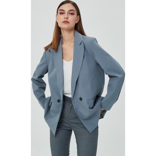 2021 Spring and Autumn women pocket decorative Office casual coat double-breasted loose Suits jacket Notched Collar Blazer Mujer