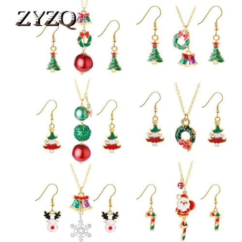 ZYZQ 2020 Personality Women Christmas Ornament Set Cute Santa Claus Christmas Tree Pendant Necklace New Year Banquet Party Gift