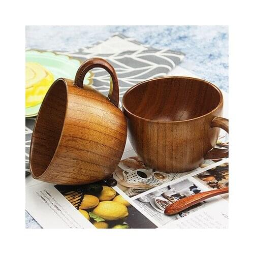 1pcsCreative Natural Solid Wood Retro Tea Cup Japanese Style Jujube Wooden Cup Water Cup Fat Body Coffee Cup With Handle coffee