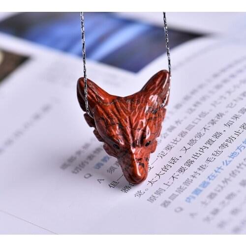 1pcs Fashion Natural Crystal Carved Wolf Head Pendant Rose Quartz Fluorite Amethyst Natural Mineral Pendant Jewelry DIY Gift