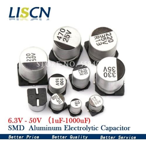 10pcs SMD 6.3V 10V 16V 25V 35V 50V Aluminum Electrolytic Capacitor 1UF 2.2UF 10UF 22UF 33UF 47UF 100UF 220UF 330UF 470UF 1000UF
