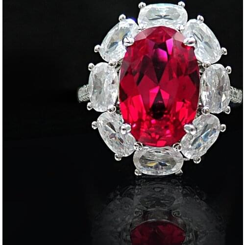2021 Luxury 8*12MM Oval Cut Flower Design Ruby Gemstone Adjustable Rings For Women Holiday Birthday Fine Jewelry Gifts