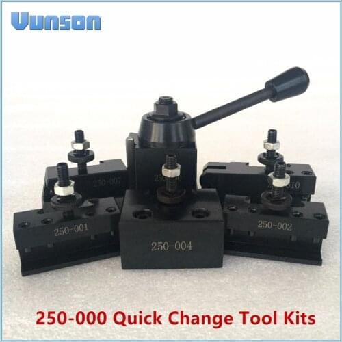 250-000 Mini Wedge GIB type Quick Change Tool QCT Kits 1pcs 000 Tool Post turret+5pcs Tool holders for Woodworking Mini Lathe