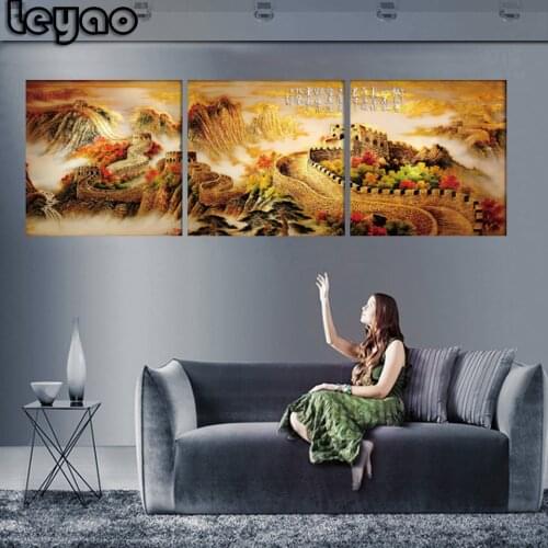 3 Pieces Wall decoration diamond painting Great Wall of China,diamond embroidery cross stitch painting,diamond mosaic kits