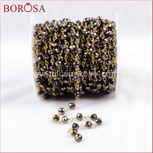 BOROSA Gold Color Or Silver Color Titanium Black Gun Color Glass Beads Chains JT086