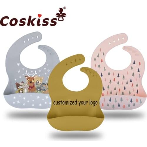 Coskiss 1Pcs Multicolor Childrens Silicone Bib Baby Products Waterproof Cartoon Apron Adjustable Bib Baby Bib