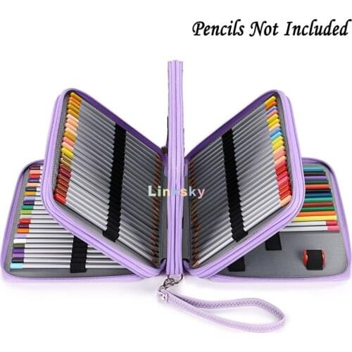 168 Slots Colored Pencil Case- Deluxe PU Leather Handy Pencil Holder Organizer Zipper Pencil Box Large with Handle Strap