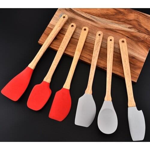 Wooden handle silicone scraper 3-Piece Set cake cream duster baking set flour mixer household kitchen supplies