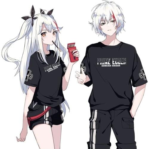 Anime Azur Lane Prinz Eugen Cosplay Summer T-shirt Men Women Student Loose Unisex Casual Tee Harajuku Fashion pullover Tops