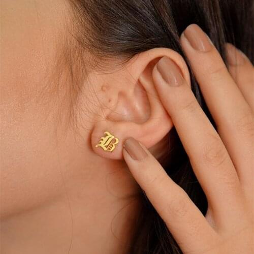 Gothic Initial Earrings Custom Jewelry Dainty Old English Letters Earrings Personalized Name Stud Earrings For Women