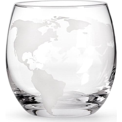 Etched Globe Design Decanter with Engraved Ball Glass for Liquor Whiskey Bourbon PI669