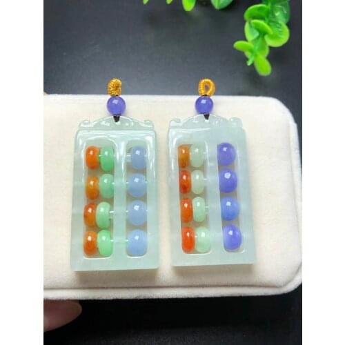 Nice Nature Burma Jade Pendant Jadeite Suanpan Amulet Lucky Hanging Bless Dangling Bring Wealth