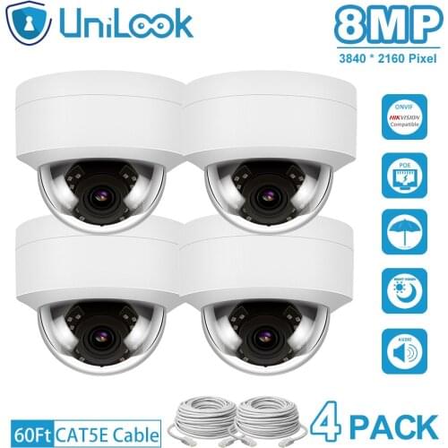 UniLook 4K 8MP Ultra HD POE IP Camera outdoor Audio Microphone Hikvision Compatible Onvif CCTV Security Camera Night vision IP66