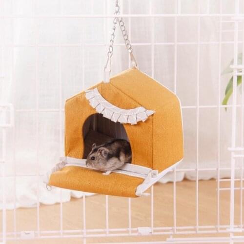 Hamster Bed Hammock Soft Guinea Pig House Bed Cotton Bird Nest House Bed Warm Hanging Hamster Cage Orange And White Pet Supplies