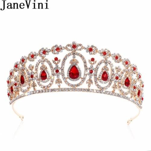 JaneVini Sparkly Baroque Crystal Bridal Crown Tiaras Women Hair Jewelry Green Royal Blue Gold Silver Bride Wedding Headpieces