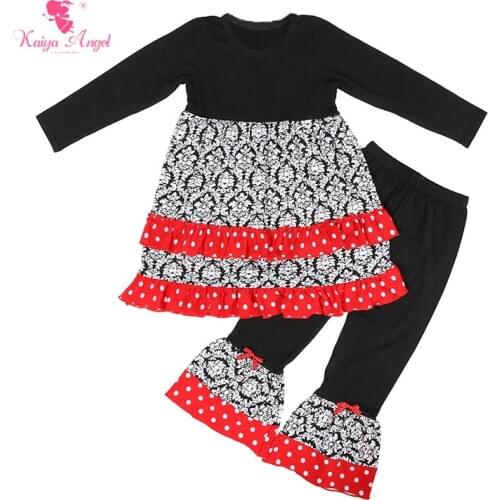 Kaiya Angel 2018 Hot Red Black Polka Dots Girls Fall Factory wholesale boutique Baby Girl Clothes Pajamas Set Winter Outfit Kids