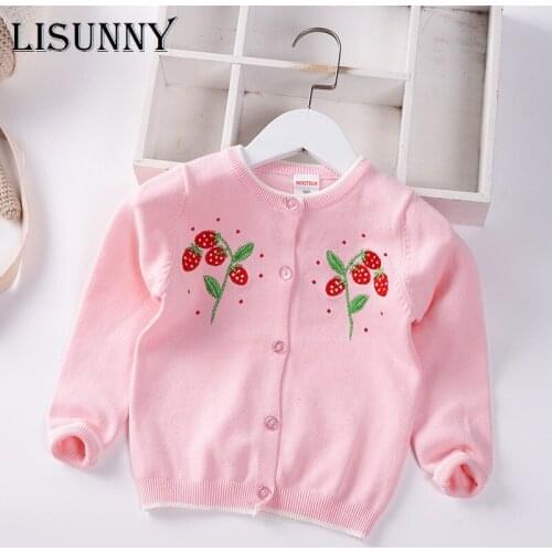 Girls Cardigan Sweater Autumn 2021 Infants Children Cotton Knitwear Baby Embroidered Floral Kids Coat Toddler Clothes 2-7y